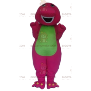 BIGGYMONKEY™ maskotkostume pink og grøn dinosaur, farverigt