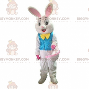 BIGGYMONKEY™ mascot costume of white rabbit with a blue vest