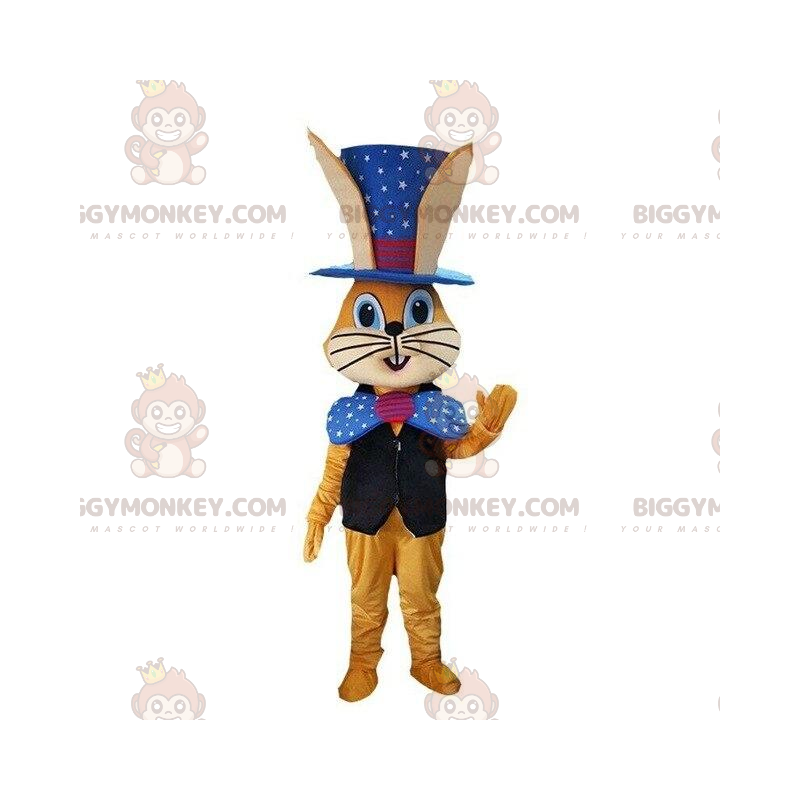 Orange Bunny BIGGYMONKEY™ Mascot Costume in Magician Outfit