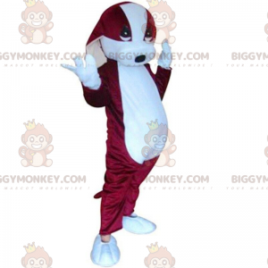 Rot-weißer Hund BIGGYMONKEY™ Maskottchen-Kostüm, zweifarbiges