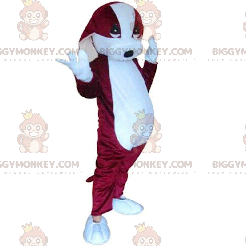 Rode en witte hond BIGGYMONKEY™ mascottekostuum, tweekleurig