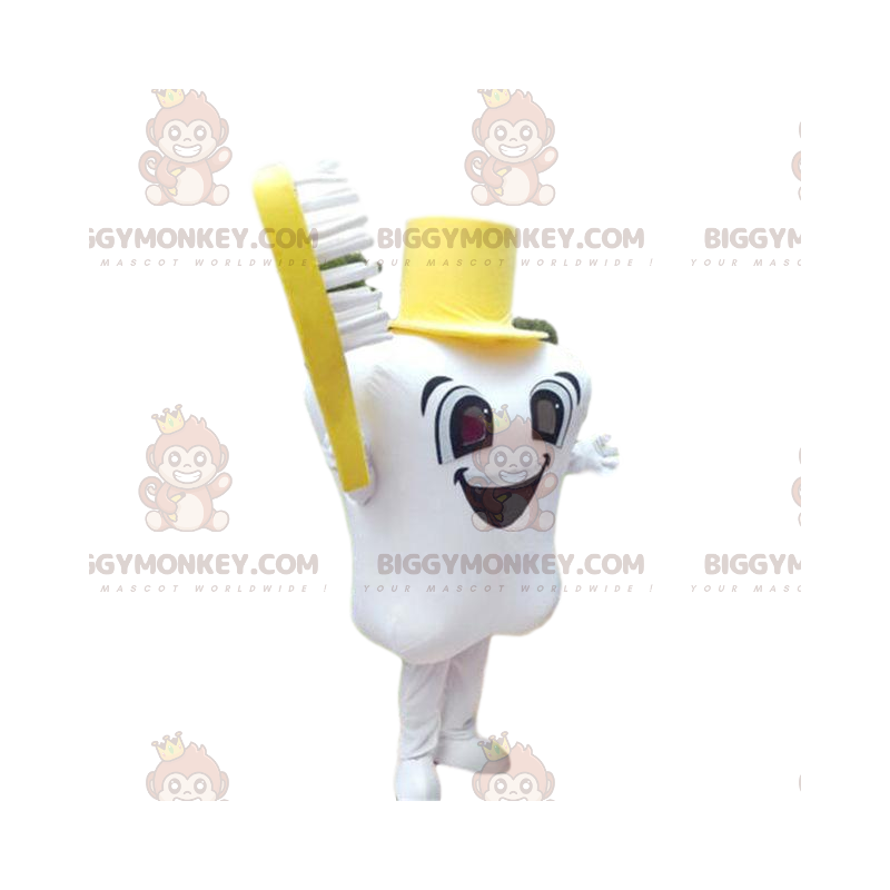 Giant tooth BIGGYMONKEY™ mascot costume with a toothbrush