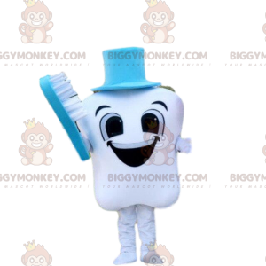 Smilende tand BIGGYMONKEY™ maskotkostume med blå tandbørste -