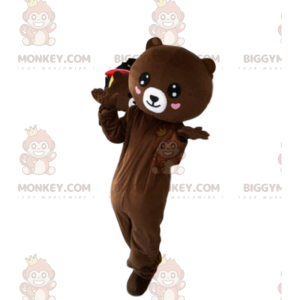 BIGGYMONKEY™ mascot costume of brown teddy bear with hearts