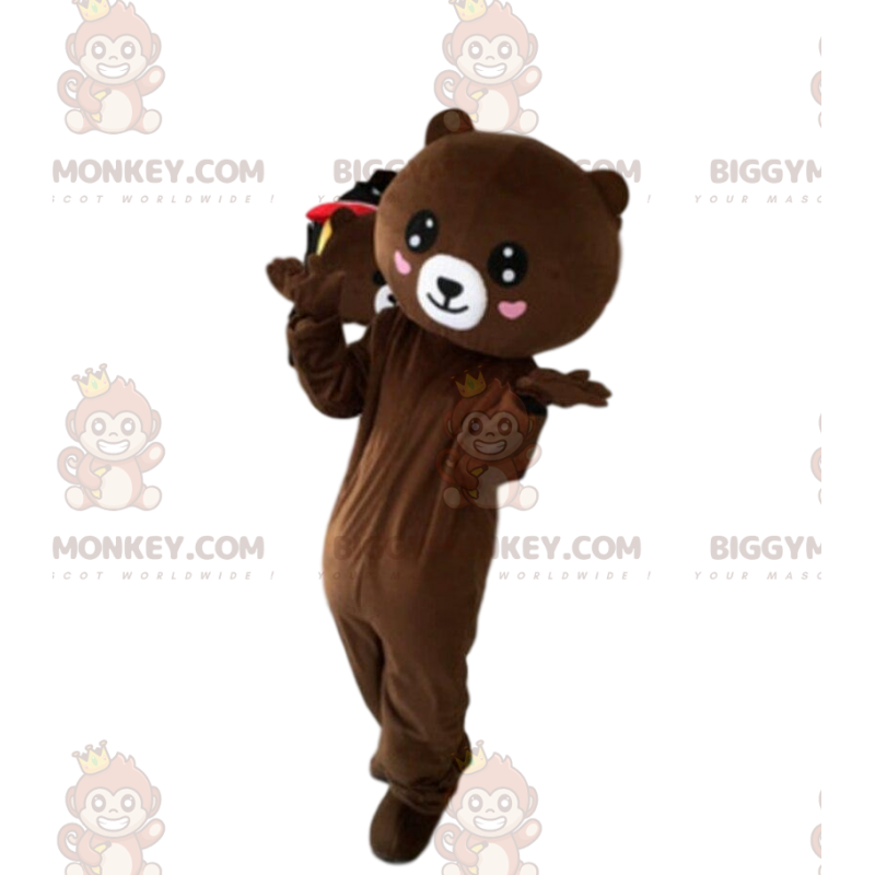 BIGGYMONKEY™ costume mascotte di orsacchiotto marrone con