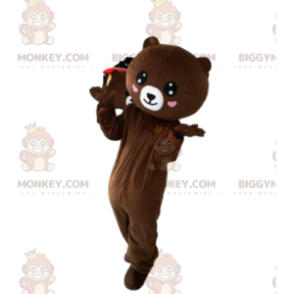 BIGGYMONKEY™ costume mascotte di orsacchiotto marrone con