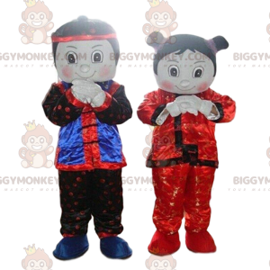 2 BIGGYMONKEY™-maskottia, poika ja tyttö, 2 aasialaista hahmoa