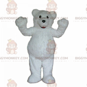 Λευκή στολή μασκότ BIGGYMONKEY™ teddy, στολή λευκής αρκούδας