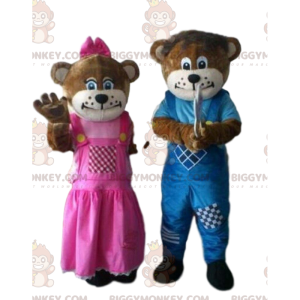 2 mascotes de urso pardo BIGGYMONKEY™, um macho e uma fêmea –