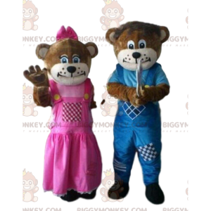 2 mascotte dell'orso bruno di BIGGYMONKEY, un maschio e una