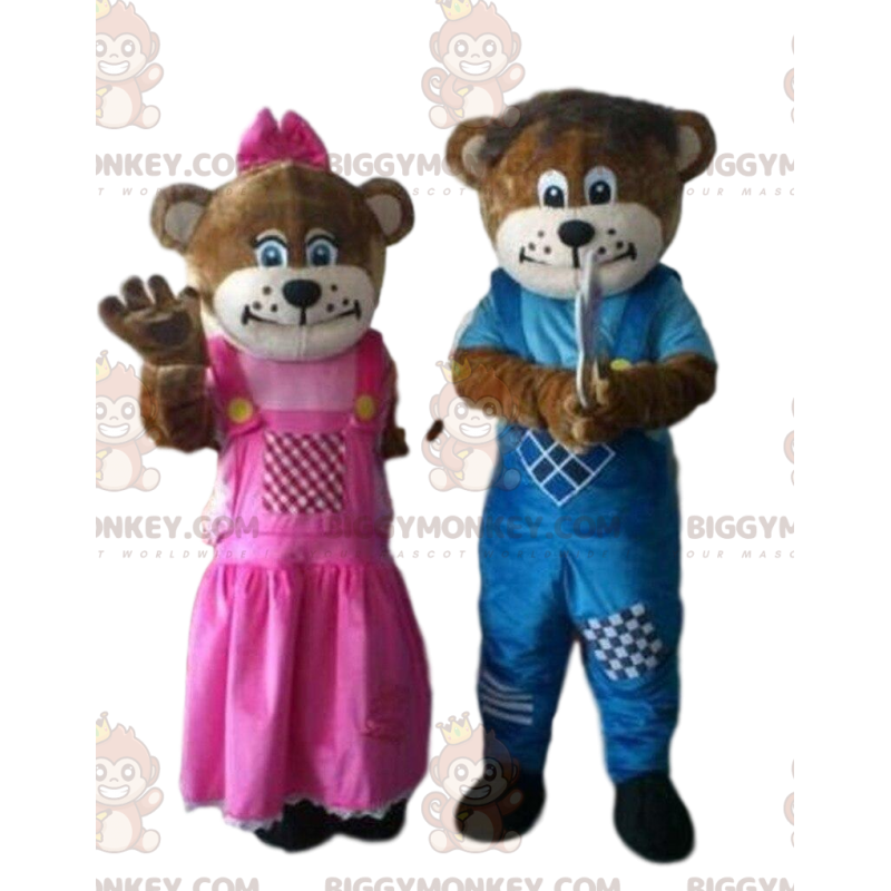 2 mascotte dell'orso bruno di BIGGYMONKEY, un maschio e una