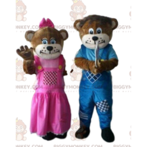 2 mascotes de urso pardo BIGGYMONKEY™, um macho e uma fêmea –