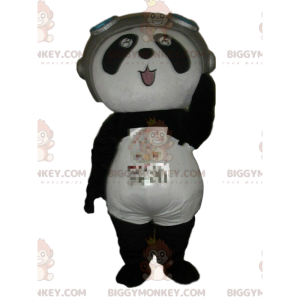 BIGGYMONKEY™ mascot costume of panda in aviator outfit, bear