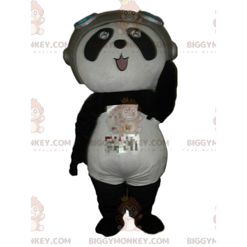 BIGGYMONKEY™ mascot costume of panda in aviator outfit, bear