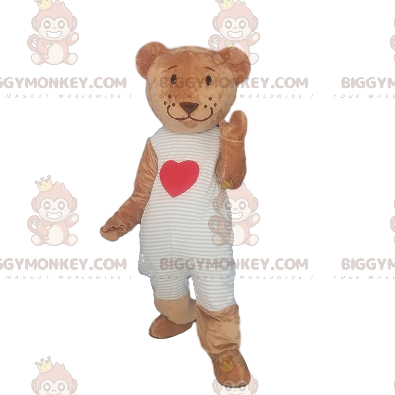BIGGYMONKEY™ maskot kostume bamse med hjerte, romantisk kostume