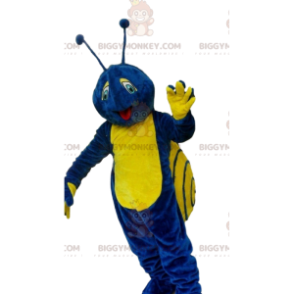 BIGGYMONKEY™ costume mascotte lumaca blu e gialla, costume da