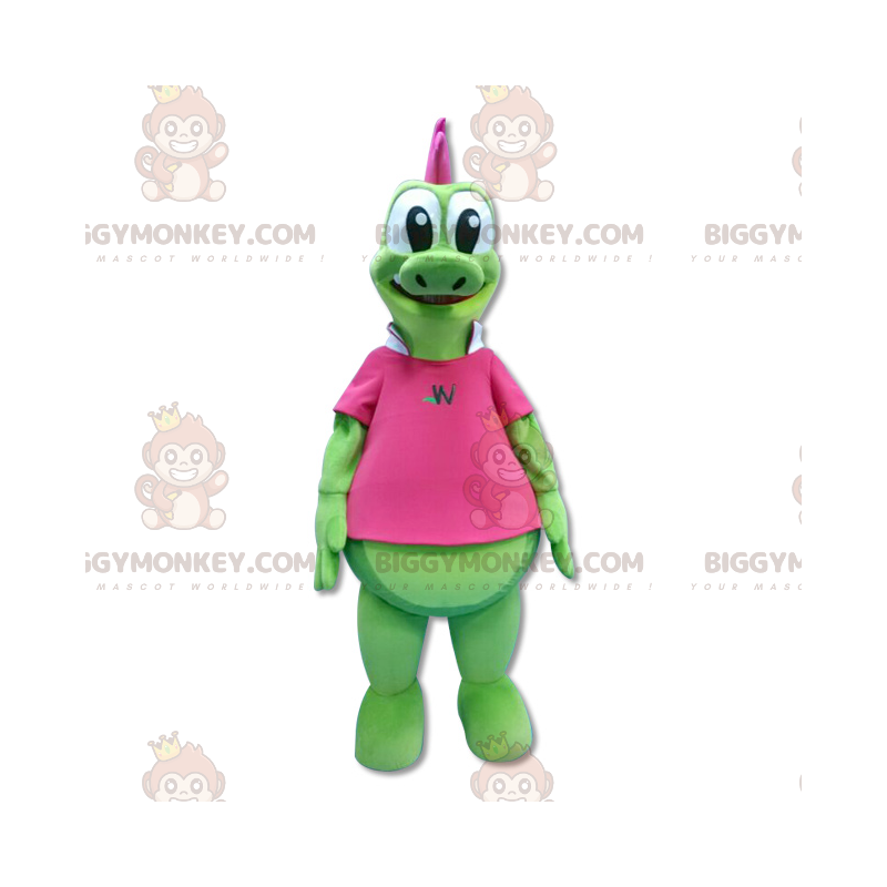 BIGGYMONKEY™ mascottekostuum met roze kuif en groene draak -