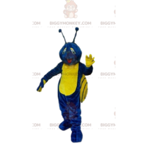 BIGGYMONKEY™ maskot kostume blå og gul snegl, farverigt insekt