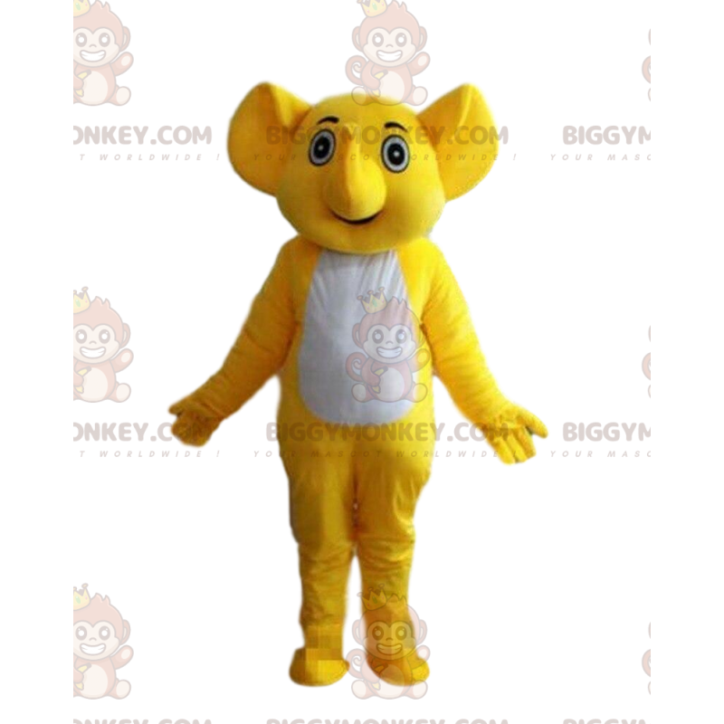 Traje de mascote BIGGYMONKEY™ de elefante amarelo e branco