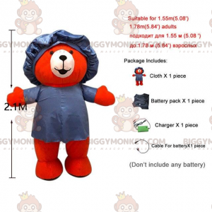 Kostým maskota červeného medvídka BIGGYMONKEY™ s koupací