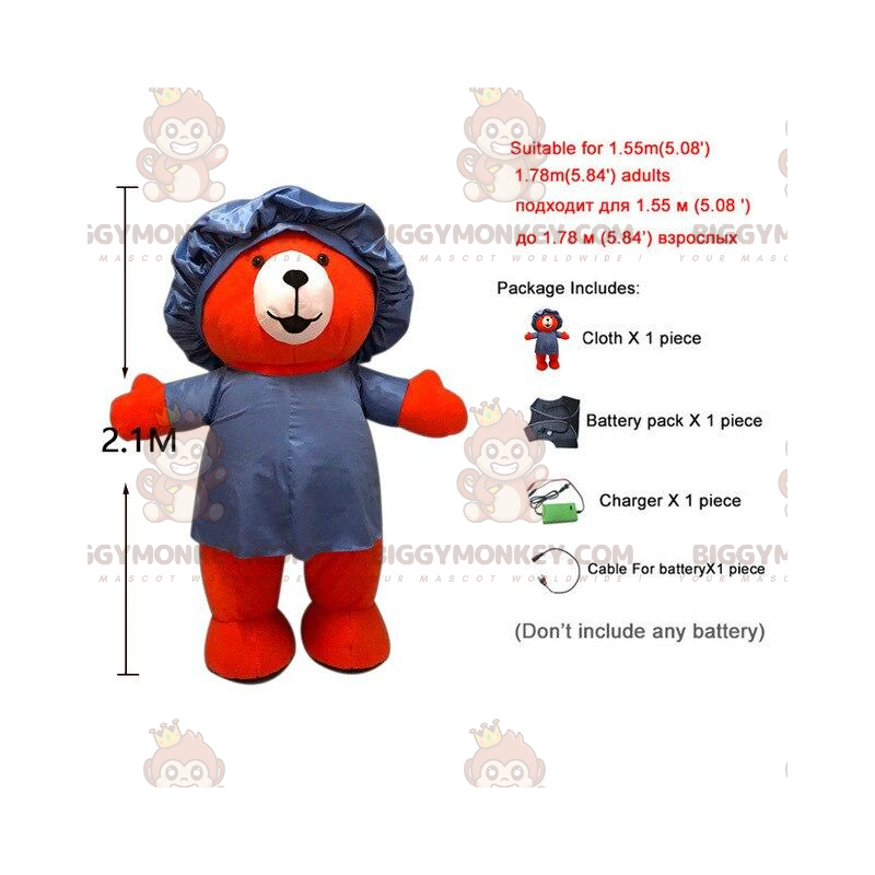 Red teddy BIGGYMONKEY™ mascot costume with swim cap, bear