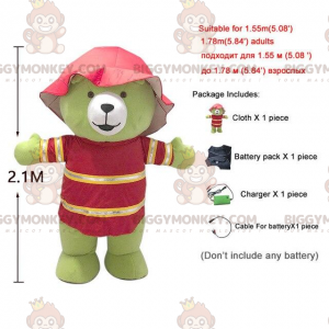 Aufblasbares grünes Teddy BIGGYMONKEY™ Maskottchen-Kostüm