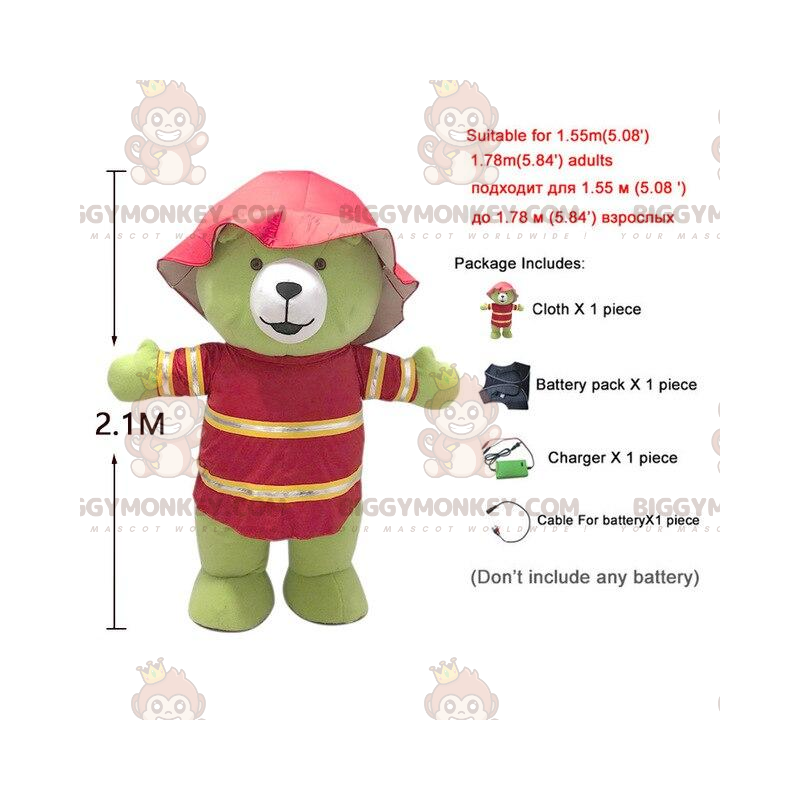 Aufblasbares grünes Teddy BIGGYMONKEY™ Maskottchen-Kostüm