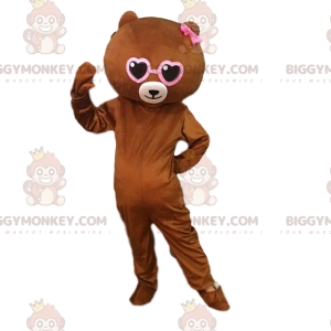BIGGYMONKEY™ maskotkostume af brun bamse med hjerter, romantisk