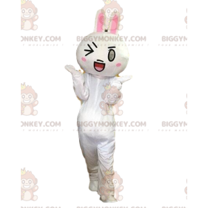 Weißes Kaninchen BIGGYMONKEY™ Maskottchenkostüm, Zwinkerndes