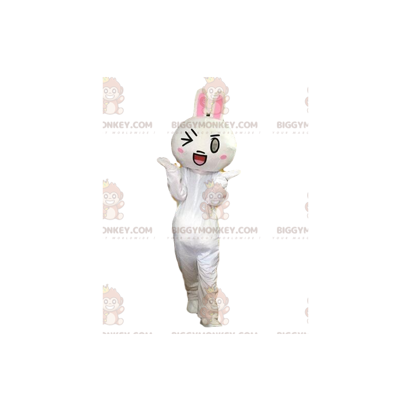 Wit konijn BIGGYMONKEY™ mascottekostuum, knipogend kostuum