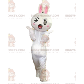 Valkoisen kanin BIGGYMONKEY™ maskottiasu, silmäniskuja puku
