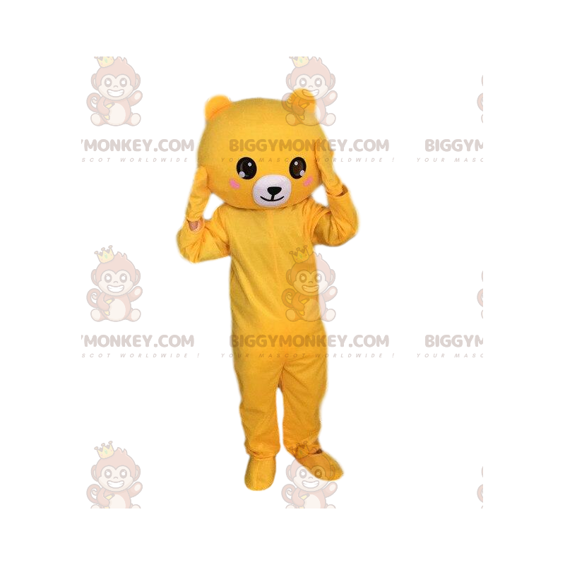 Yellow and white teddy bear BIGGYMONKEY™ mascot costume, teddy