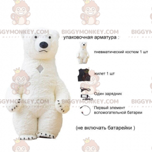 BIGGYMONKEY™ Aufblasbares weißes Teddybär-Maskottchen-Kostüm