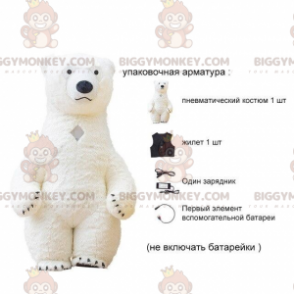 BIGGYMONKEY™ Aufblasbares weißes Teddybär-Maskottchen-Kostüm