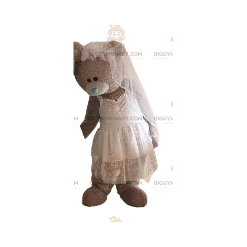 BIGGYMONKEY™ maskotkostume af grå bjørn i brudekjole