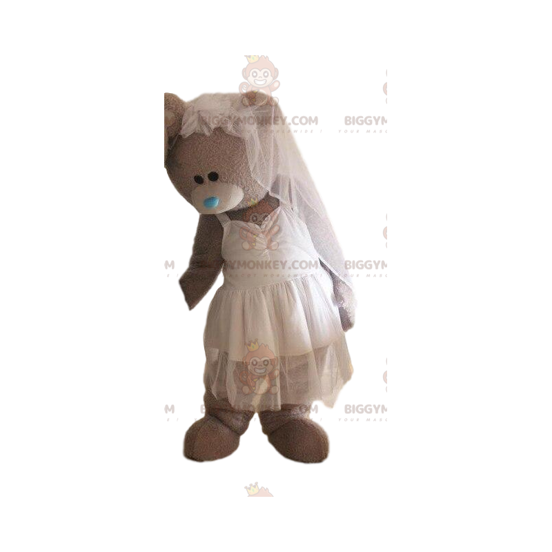 Costume de mascotte BIGGYMONKEY™ d'ours gris en robe de mariée