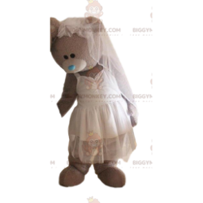 BIGGYMONKEY™ mascottekostuum van grijze beer in trouwjurk