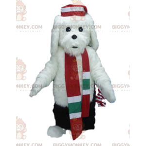 Traje de mascote BIGGYMONKEY™ de cachorro branco em traje de