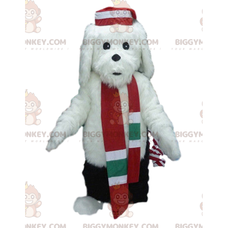 Costume de mascotte BIGGYMONKEY™ de chien blanc en tenue