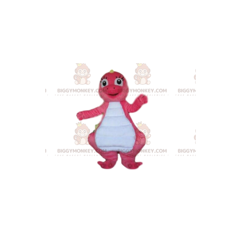 BIGGYMONKEY™ mascottekostuum roze en witte dinosaurus, roze