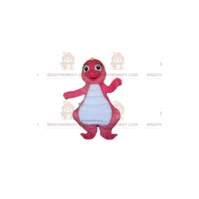 BIGGYMONKEY™ maskot kostume pink og hvid dinosaur, pink drage