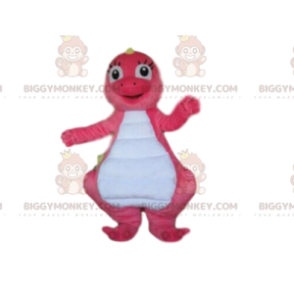 BIGGYMONKEY™ costume mascotte dinosauro rosa e bianco, costume