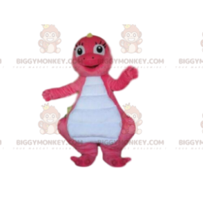 BIGGYMONKEY™ mascottekostuum roze en witte dinosaurus, roze