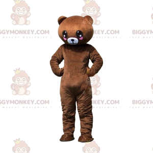 BIGGYMONKEY™ maskotkostume af brun bamse med hjerter, romantisk