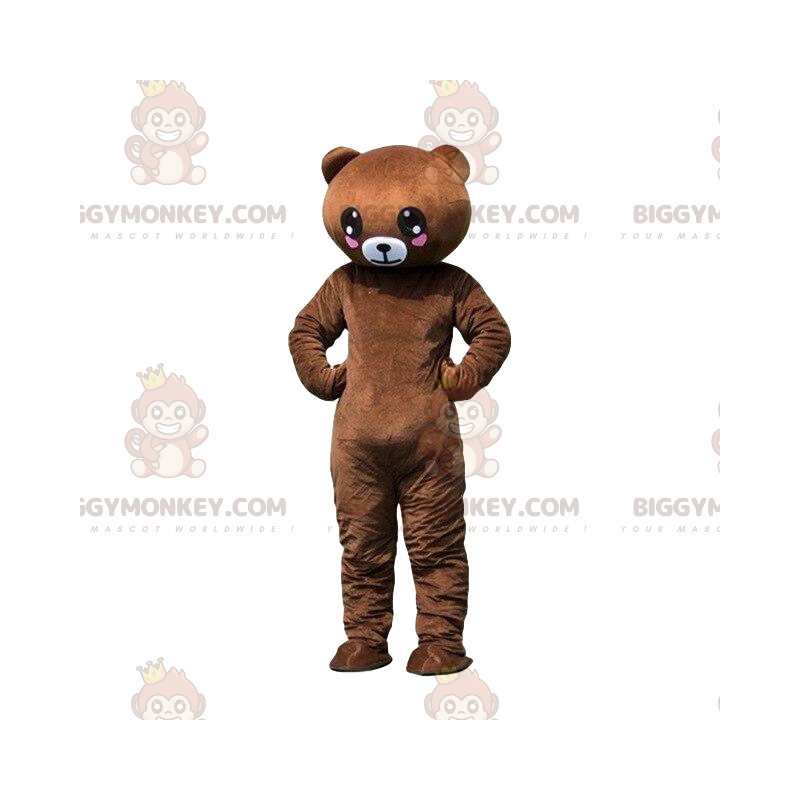 BIGGYMONKEY™ costume mascotte di orsacchiotto marrone con