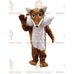 BIGGYMONKEY™ costume mascotte volpe marrone e bianca, peloso