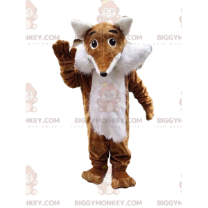 Traje de mascote BIGGYMONKEY™, raposa marrom e branca, peluda