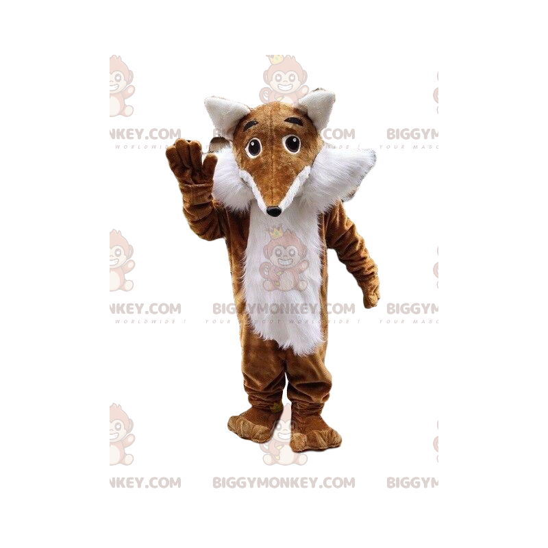 BIGGYMONKEY™ maskot kostume brun og hvid ræv, lodnet, ræve