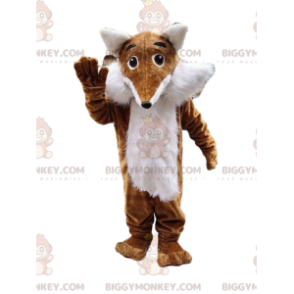 Kostým maskota BIGGYMONKEY™ hnědá a bílá liška, chlupatý