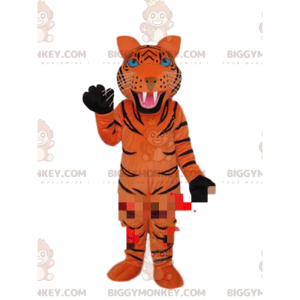 BIGGYMONKEY™ maskotkostume af orange tiger med sorte striber